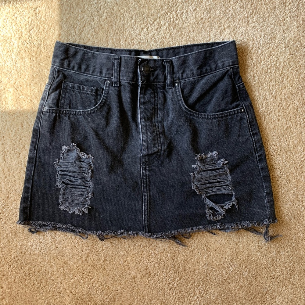 Forever 21 Black Jean Distressed Skirt